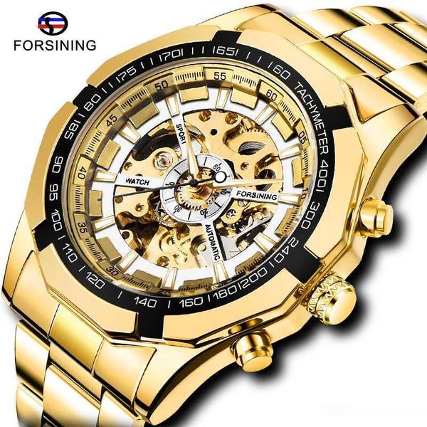 

новая мода brand men автоматические механические наручные часы золото из нержавеющей стали светящиеся стрелки часы мода часы скелет, Slivery;brown