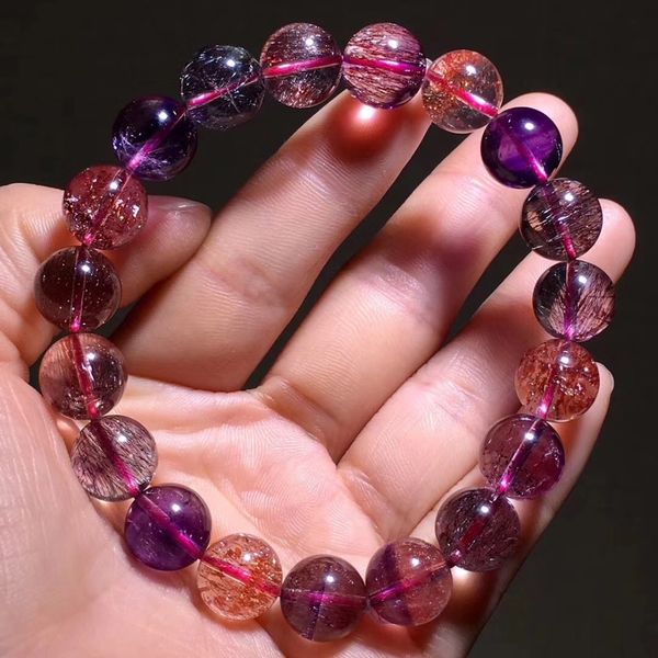 

2019 new 10.6mm genuine purple natural super 7 melody stone bracelet for women female love party gift crystal bracelet, Golden;silver