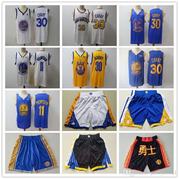 

mens golden state warriors throwback jersey klay 11 thompson stephen 30 curry basketball shorts basketball jerseys blue black, Black;red