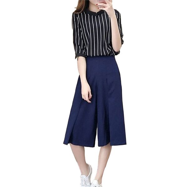 

women two-piece sets chiffon short wide leg pants with t-shirt suit of ladies new summer fashion, White