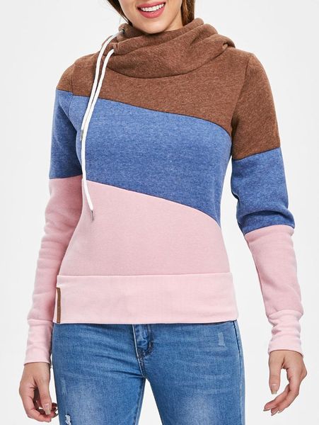 

casual color block long sleeves hoodie for women, Black