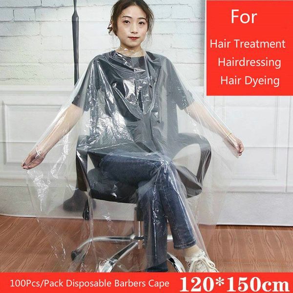 

univinlions 130150 disposable pe waterproof apron cut perm dye hair cape gown antistatic barber homewrap hairdressing cloth hairclippersshop