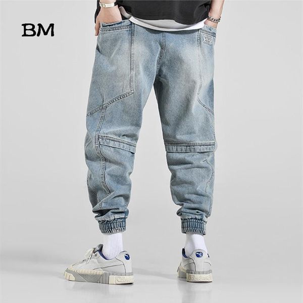 

высокое качество streetwear джинсовый светло-голубой мода джинсы мужчины hip hop шаровары kpop корейский joggers979797, Blue