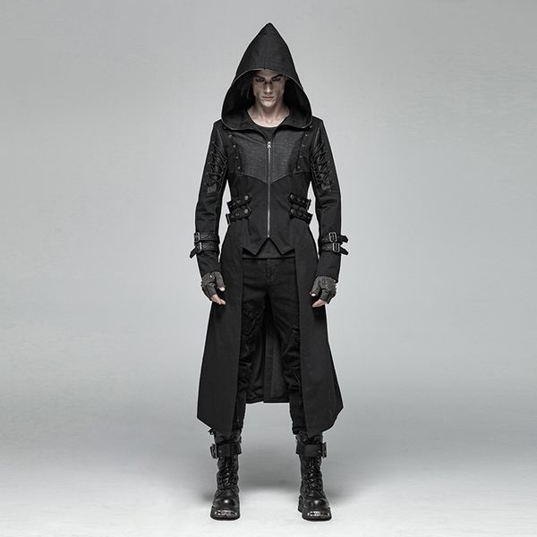 

punk rave mens jackets and coats gothic punk hooded jacket stage performance costumes, Black;brown