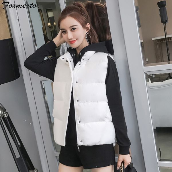 

solid vest coats cotton women slim coats sleeveless jacket pockets winter vest female black white windproof warm waistcoat