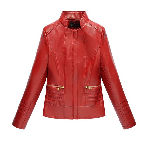

women faux leather coat red green black l-7xl plus size short slim pu moto jackets 2020 spring autumn new fashion clothing lr742