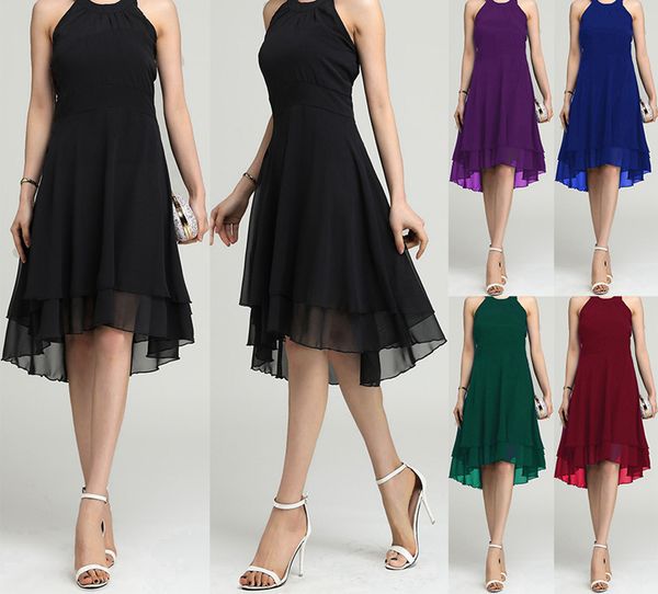 

spot 2019 european spring and summer fashion temperament solid color round neck sleeveless party skirt, support mixed batch, White;black