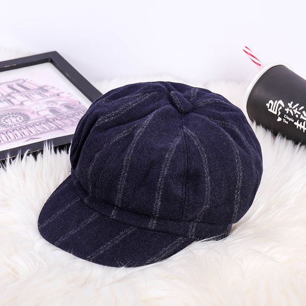 

2019 fashion solid visor hat autumn winter vintage wool female striped beret cap for women elegant painter hats lady artist caps, Blue;gray