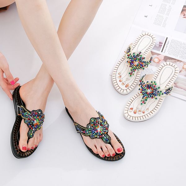 

shoes slippers casual slides slipers women summer woman rubber flip flops low 2020 beach hawaiian flat ethnic pu, Black