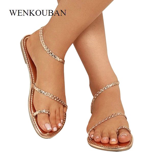 

women thong sandals female summer flip flops weaving casual beach flat with shoes rome style gladiator sandal low heels, Black
