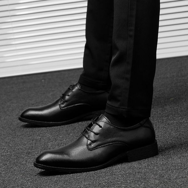 

men's genuine leather shoes oxfords british business soft summer autumn cow leather man lace up dress wedding party shoes, Black