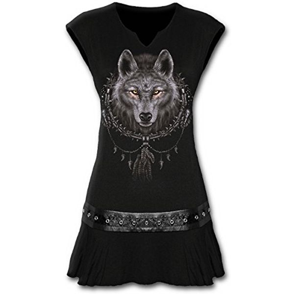 

spiral - womens - wolf dreams stud waist mini dress black, Black;gray