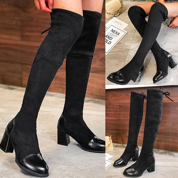 

winter warm women's over kneeth length high heels elegant party boots, Black