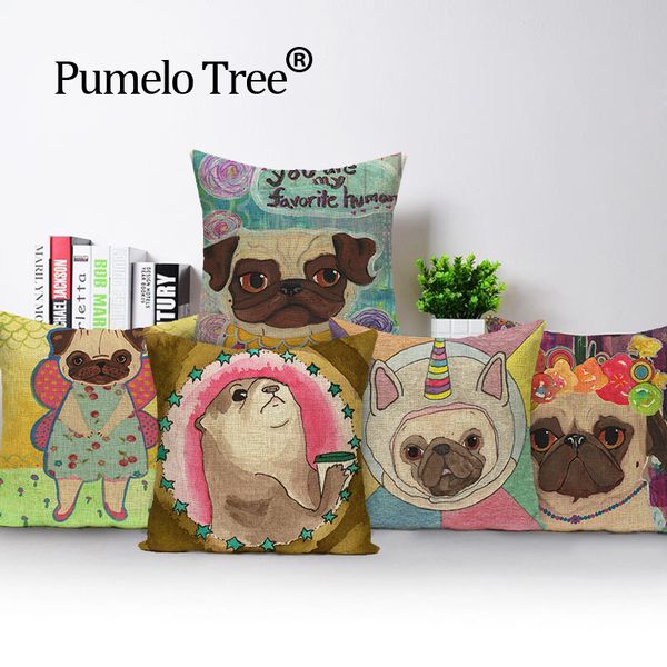 

животное собак декоративный автокреб хлопок home красочная горячей площади мягкой наволочка мило мопс костюм almohada броска подушка