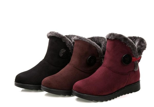 

breathable classic elegant fashion flock warm boots shose cancise pumps winter soft and comfortable wedges women casual boots, Black