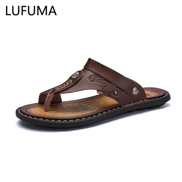 

men's sandals genuine leather men summer shoes leisure slippers flip-flops men comfortable footwear soft sandal, Black