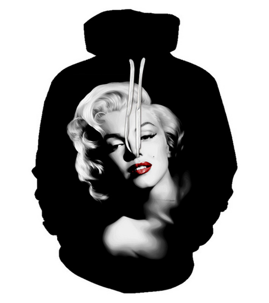 

fashion 3d printed cool marilyn monroe men women pullover hoodies street wear casual hip hop pockets sweatshirt clothing zgxl064, Black