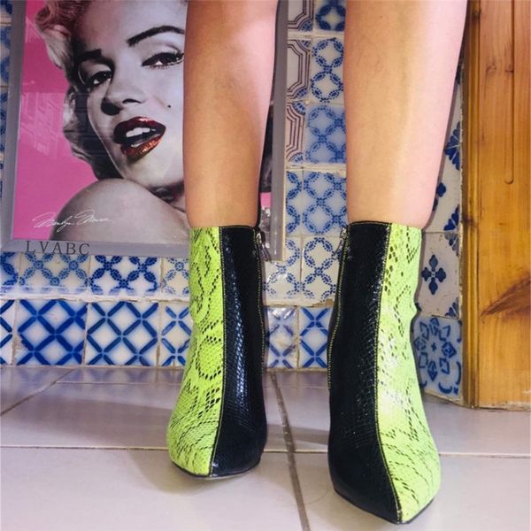 

women zipper boots snake print ankle boots square heel fashion pointed toe ladies shoes 2019 new, Black
