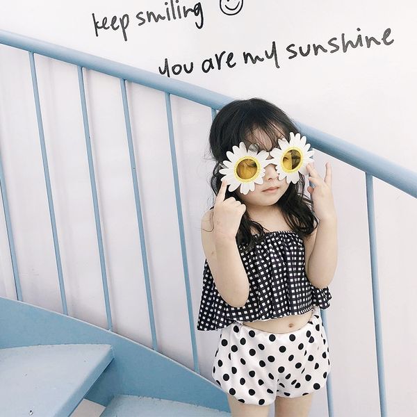 

ins girl swimwear split 2020 sling swimsuit swimsuit girl baby cute plaid big wave dot sling swimwear, White;black