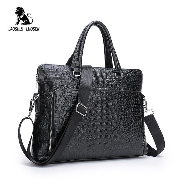 

2019 lapbusiness briefcase crocodile genuine leather men handbag 14 inches men's notebook computer portable office bag