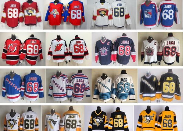 

мужчины 68 ​​яромир ягр джерси хоккей яромир ягр джерси прошитой logos vintage ccm черный синий желтый, Black;red