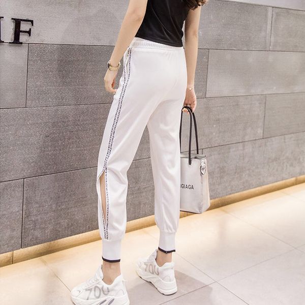 

white sweatpants women plus size high wasit split cut out woman pants casual sport harajuku pants kobieta spodnie pantalon femme, Black;white
