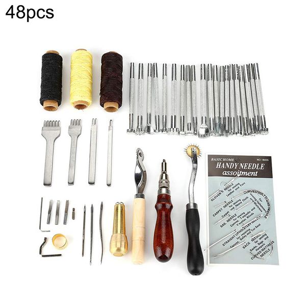 

48pcs leather craft tool leather sewing tools kit diy hand stitching tools for sewing canvas sale, Black