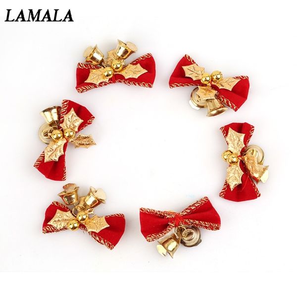 

6pcs/pack christmas decorations for home xmas bowknot with bells santa claus christmas party tree hanging decoration supplies