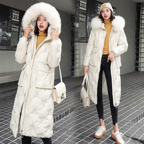 

fur collar coat women winter jackets down cotton hooded coat plus size parkas irregular coats long fashion female tide, Black