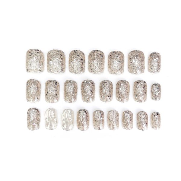 

dropshipping 24pcs glittering fake nails tips manicure decoration decals diy false nails for women ladies smj, Red;gold