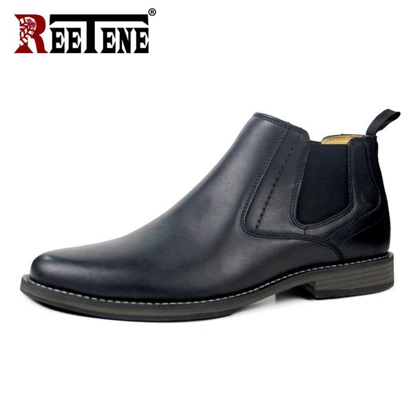 

reetene spring autumn men boots new arrival man shoes genuine leather boots casual men shoes slip on working, Black