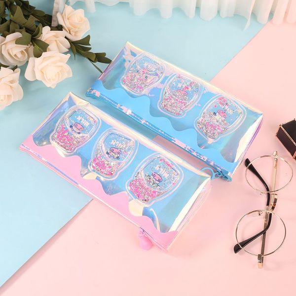 

kawaii laser milk bottle pencil case iridescent transparent cosmetic makeup bag pouch school supplies stationery gift