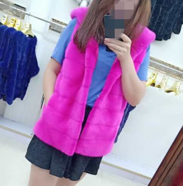 

new winter women's natural real vest coat hooded, Black