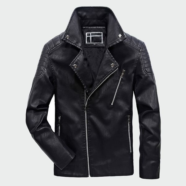 

men's leather jackets autumn winter velvet pu coat men faux coats motorcycle male jacket casual mens brand clothing 6xl, Black
