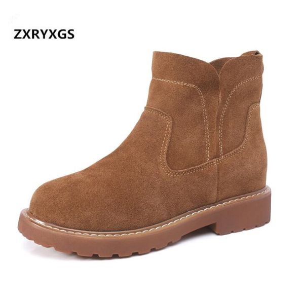 

zxryxgs brand shoes woman boots 2018 new autumn winter retro matter real leather shoes casual flat non-slip ankle boots, Black
