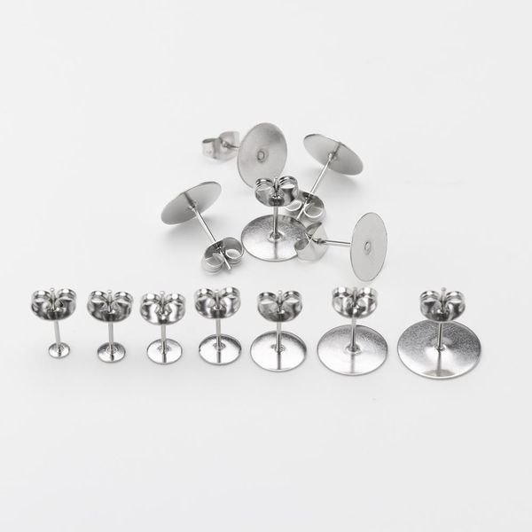 

100pcs/lot stainless steel ear pin needle length 12mm ear plug 4.5 * 6.5mm diy earring jewelry making surface 3/4/5/6/8/10 /12mm, Blue;slivery