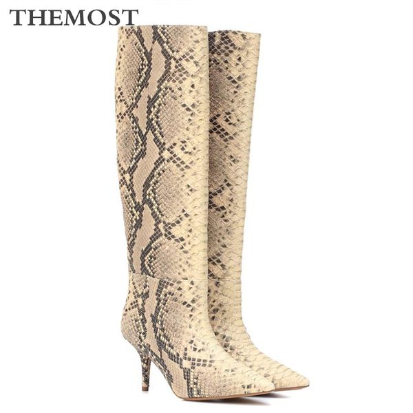 

arqa brand python print knee-high boots women's high-heeled pointed women's boots zapatos de mujer botas, Black
