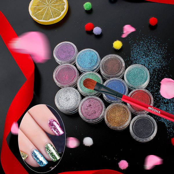 

bearpaw 16colors 1 bottle laser shinning pigment nail art glitter powder tips for body craft polish salon 3d nail art decoration, Silver;gold