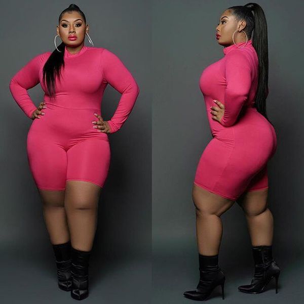 

2019 summer plus size women playsuits solid color o-neck full sleeve bodycon playsuits nightclub party omfdm059, Black;white