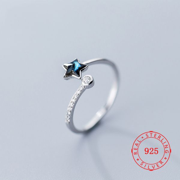 

real 925 sterling silver rings blue cz crystal star shape finger ring for young lady jewellry jewelry imported from china