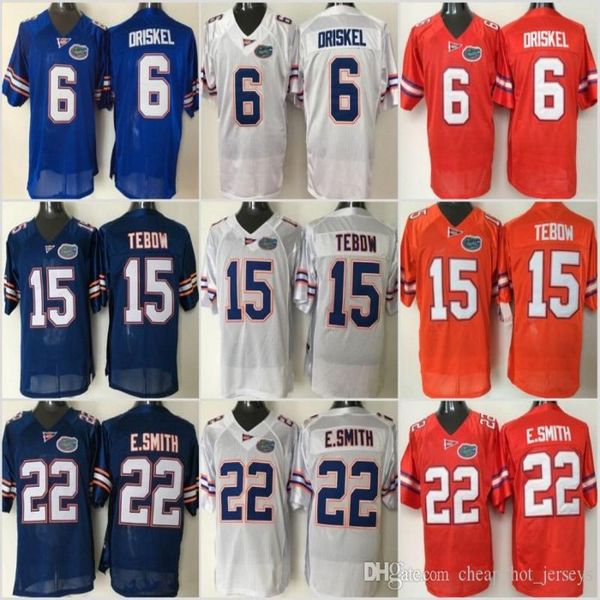 NCAA Florida Gators College 15 Tim Tebow Trikots 22 Emmitt Smith 6 Jeff Driskel Fußballtrikots University Stickerei Blau Orange Weiß