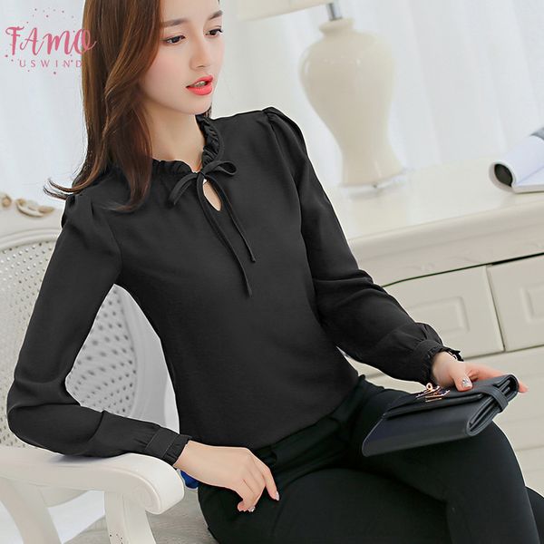 

spring autumn women chiffon blouse casual long sleeve slim shirts fashion leisure shirt bow office ladies black white
