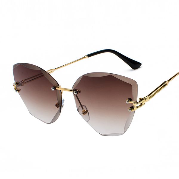 

pink frameless polygonal sunglasses for women with a small round face and a korean version of the new style sunglasses hipster glasses, White;black