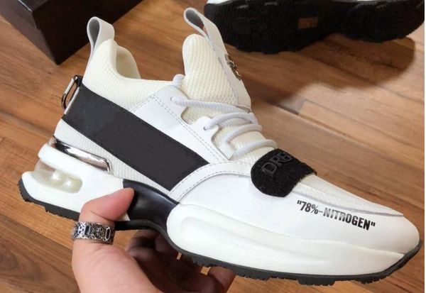 

2019 new arrival white black red sneaker-platform mens shoes luxury layer leather of skulls grosgrain strips mesh sneakers bn04