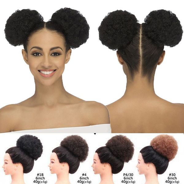 Afro Bun Puff Ponytail With Drawstring Wrap Messy Clip In