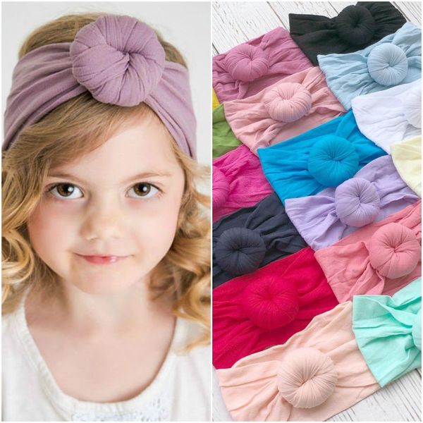 Atacado recém-nascido feitos artesanais macio nylon headbands cabelo arco headband crianças meninas bun top knots headband headwear 36pcs / lote