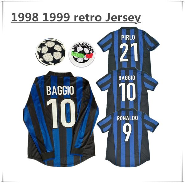 

1998 1999 inter retro soccer jerseys ronaldo recoba classic shirt zamorano zanetti baggio simeone sousa kanu bergomi pilro vantage jersey, Black;yellow