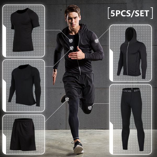 

workout warm sport suit men running sets clothes compression basketball gym fitness training suits breathable jogging sportswear, Black;blue
