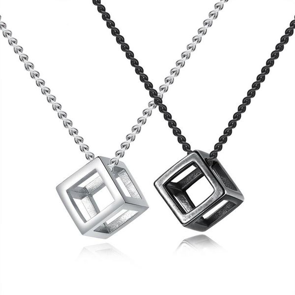 

simple stainless steel cross cube pendant necklace for mens womens black silver