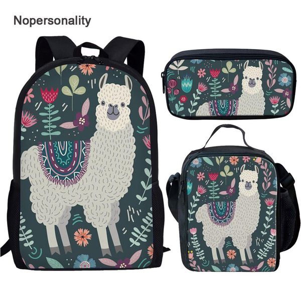 

nopersonality floral llama print backpack set for teenager girls cute student kids school bagpack preppy children bookbag 16inch